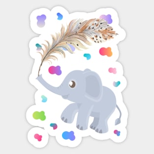 Adorable kawaii baby elephant and feather watercolour Sticker